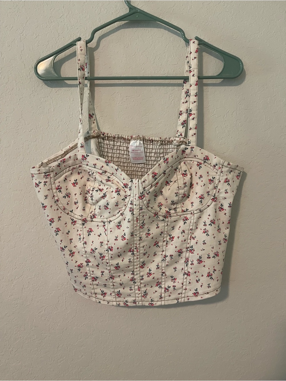 No Boundaries Floral Sweetheart Bustier Crop Top - Cream with Pink Floral